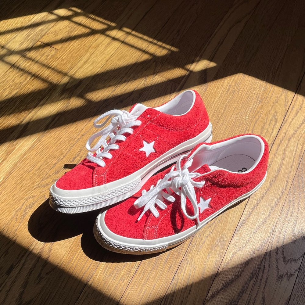 Red suede one star converse